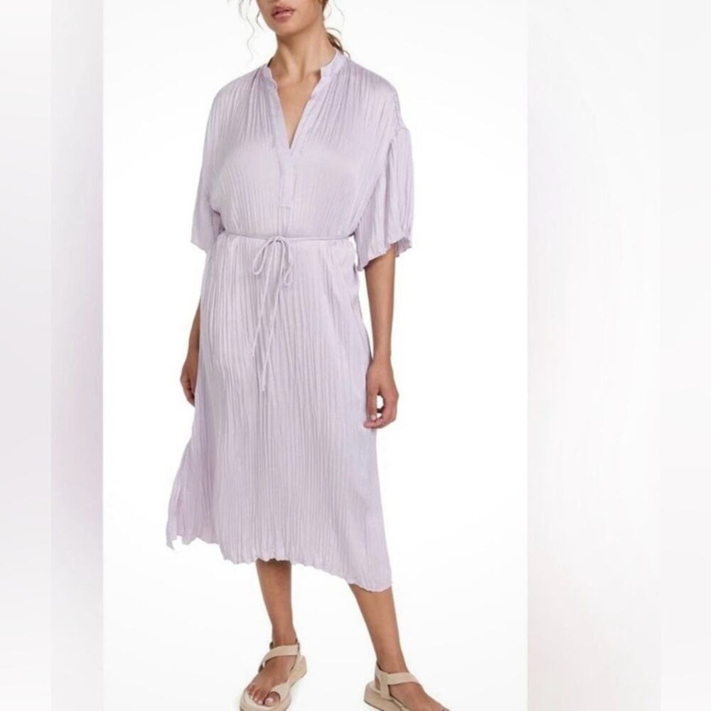 Vince Crushed Satin Violet Flared Sleeve V-Neck Relaxed Fit Midi Dress Size XL